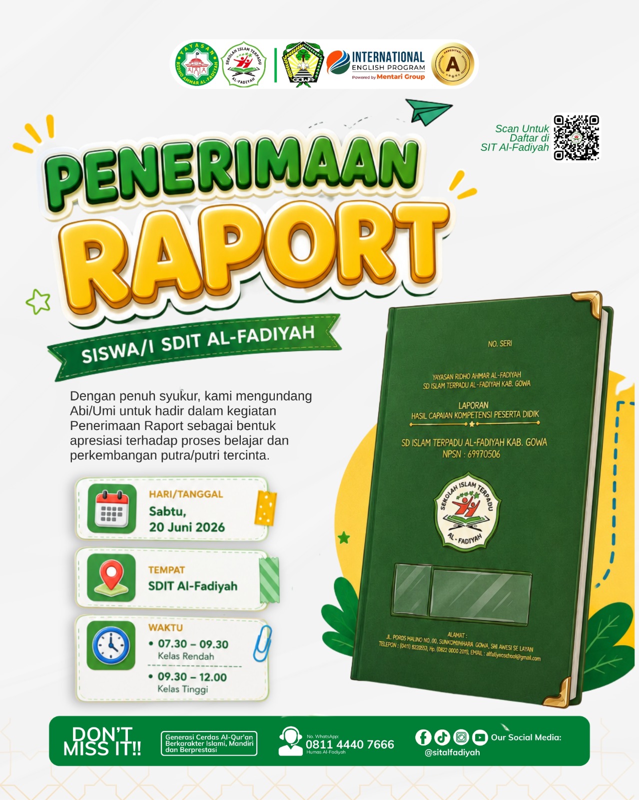 Info Jadwal Penerimaan Raport SDIT Al-Fadiyah